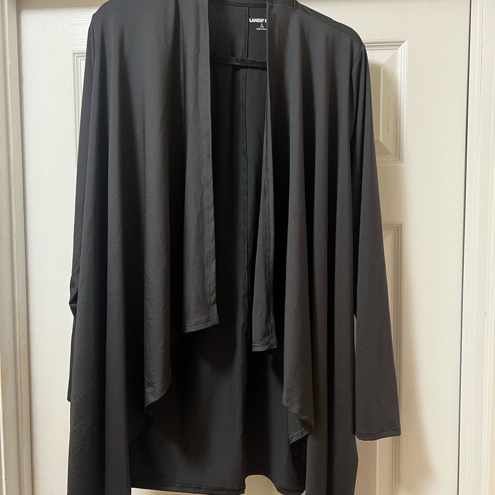 Lands' End Elegant Black Drape Cardigan